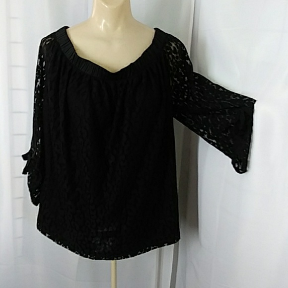 Lane Bryant Tops - Peasant style Black Lace blouse